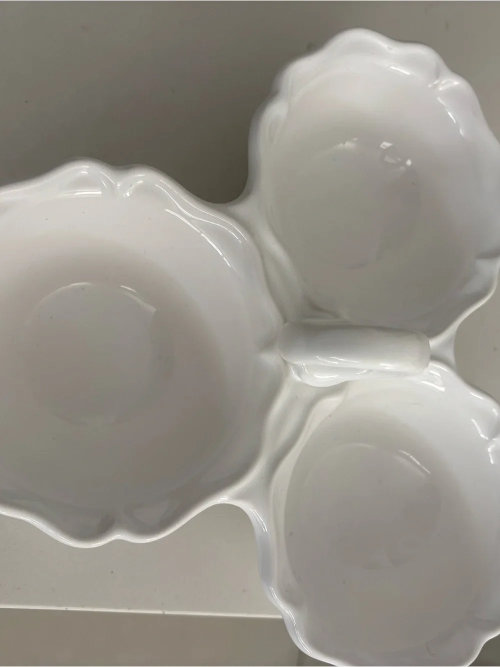 White Ceramic 3-Section Serving Dish with Handle